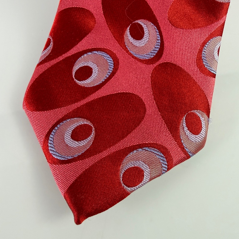 Ted Baker Necktie Mens One Size Red Geometric Silk Circles Hand Tailored Tie